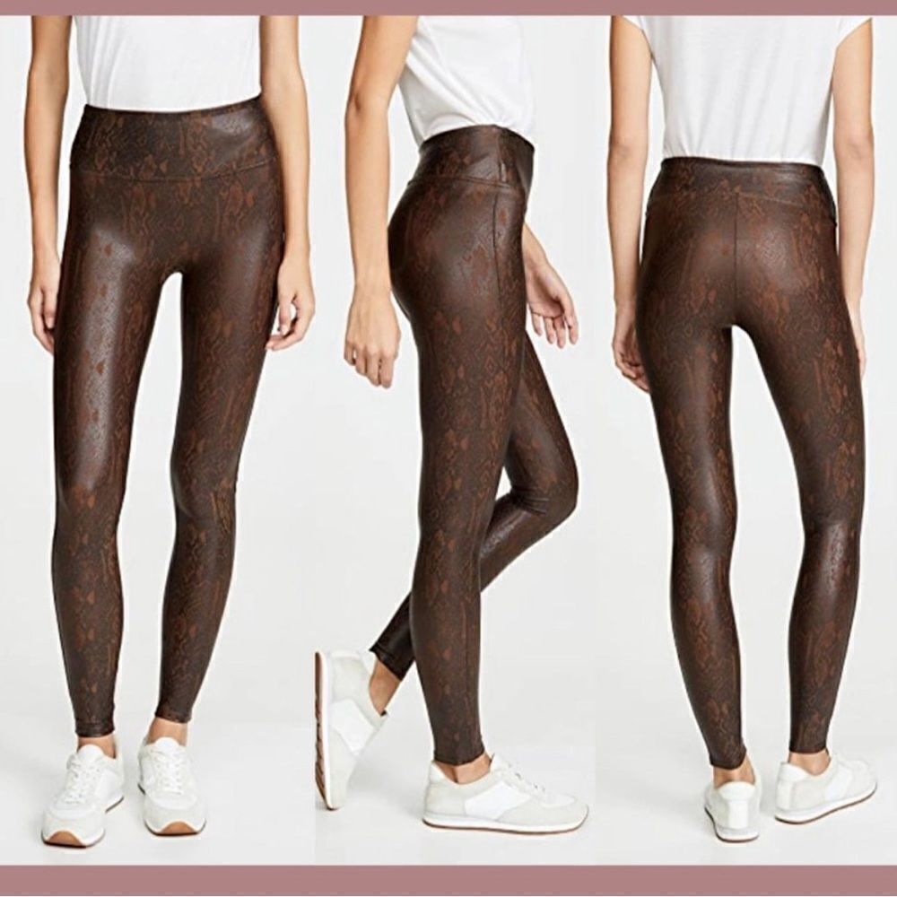 Spanx Faux Leather Snakeskin Print High Rise Ankle Leggings